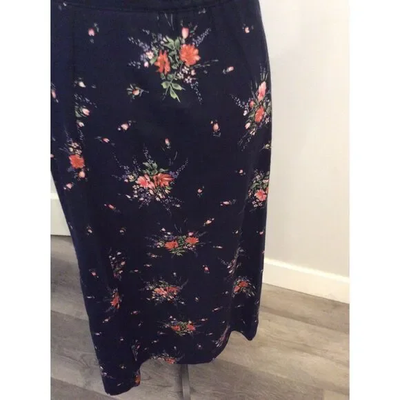 Vintage Crazy Horse Liz Claiborne floral Linen Blend Maxi Skirt Size10 Navy Blue - Picture 5 of 5